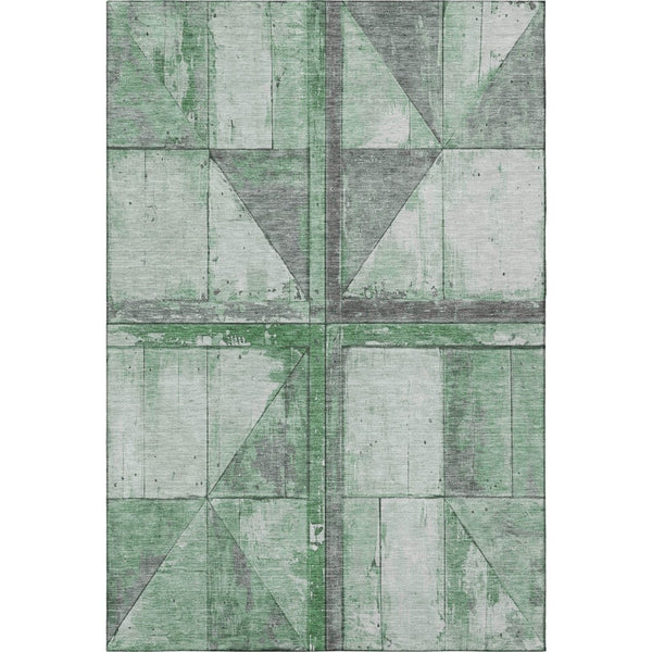 HomeRoots 5' X 8' Green & Gray Geometric Area Rug - Washable, UV-Protected, Non-Slip Backing for Easy Care! 706507