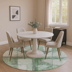 HomeRoots 8' Stylish Green & Gray Geometric Round Rug - Washable, UV Protected, Stain Resistant, Non-Slip! 706508
