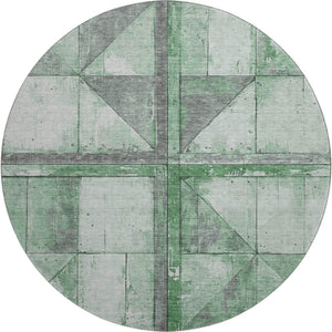 HomeRoots 8' Stylish Green & Gray Geometric Round Rug - Washable, UV Protected, Stain Resistant, Non-Slip! 706508