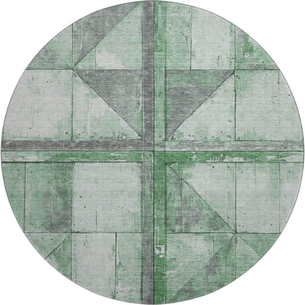 HomeRoots 8' Stylish Green & Gray Geometric Round Rug - Washable, UV Protected, Stain Resistant, Non-Slip! 706508