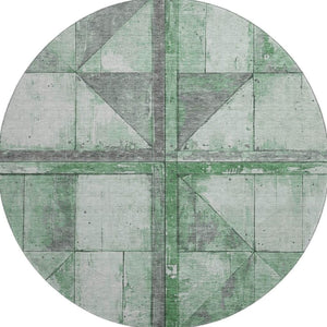 HomeRoots 8' Stylish Green & Gray Geometric Round Rug - Washable, UV Protected, Stain Resistant, Non-Slip! 706508