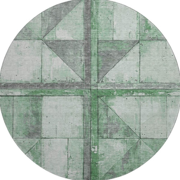 HomeRoots 8' Stylish Green & Gray Geometric Round Rug - Washable, UV Protected, Stain Resistant, Non-Slip! 706508