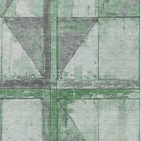 HomeRoots 8' X 10' Stylish Green & Gray Geometric Washable Area Rug with UV Protection for High-Traffic Homes 706509