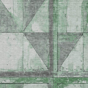 HomeRoots 9' X 12' Washable Green and Gray Geometric Area Rug - UV Protected, Stain-Resistant, Kid-Friendly Design 706510