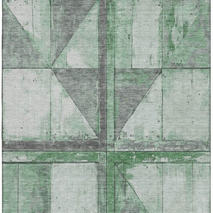 HomeRoots 9' X 12' Washable Green and Gray Geometric Area Rug - UV Protected, Stain-Resistant, Kid-Friendly Design 706510