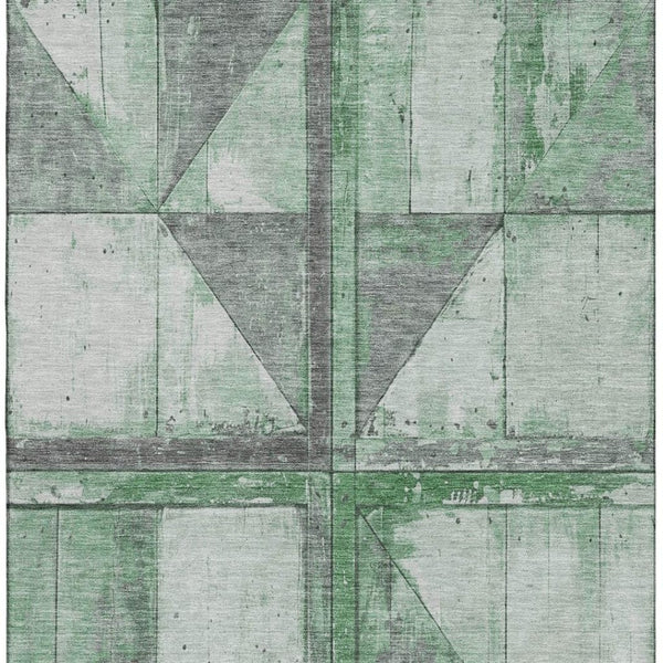 HomeRoots 9' X 12' Washable Green and Gray Geometric Area Rug - UV Protected, Stain-Resistant, Kid-Friendly Design 706510