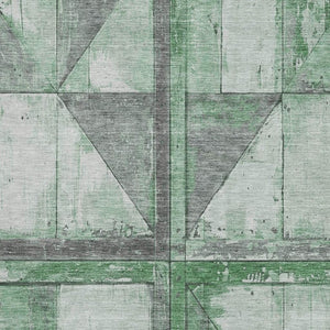 HomeRoots 10' Green and Gray Geometric Washable Area Rug with Non-Slip Backing - UV Protection & Stain Resistant 706511