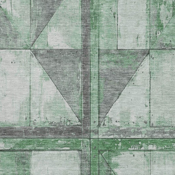 HomeRoots 10' Green and Gray Geometric Washable Area Rug with Non-Slip Backing - UV Protection & Stain Resistant 706511