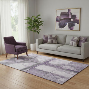 HomeRoots 5' X 8' Modern Purple and Gray Geometric Area Rug – Washable, UV-Protected, Durable Design for Homes 706513