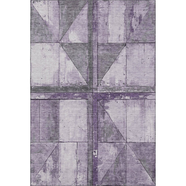 HomeRoots 5' X 8' Modern Purple and Gray Geometric Area Rug – Washable, UV-Protected, Durable Design for Homes 706513