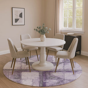 HomeRoots 8' Stylish Purple and Gray Geometric Round Rug - Washable, UV Protected, Ideal for High-Traffic Areas 706514