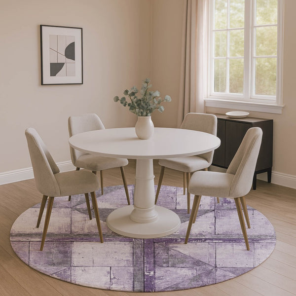 HomeRoots 8' Stylish Purple and Gray Geometric Round Rug - Washable, UV Protected, Ideal for High-Traffic Areas 706514
