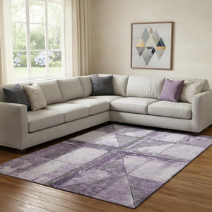 HomeRoots 8' X 10' Stylish Purple & Gray Geometric Area Rug – Washable, UV-Protected, Perfect for Family Spaces! 706515