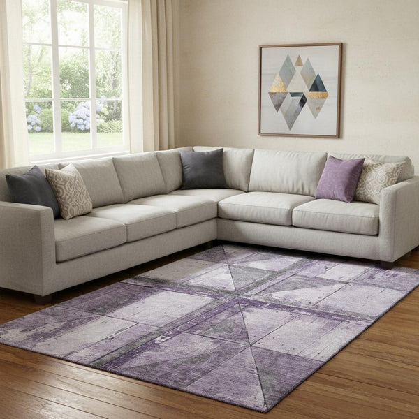 HomeRoots 8' X 10' Stylish Purple & Gray Geometric Area Rug – Washable, UV-Protected, Perfect for Family Spaces! 706515