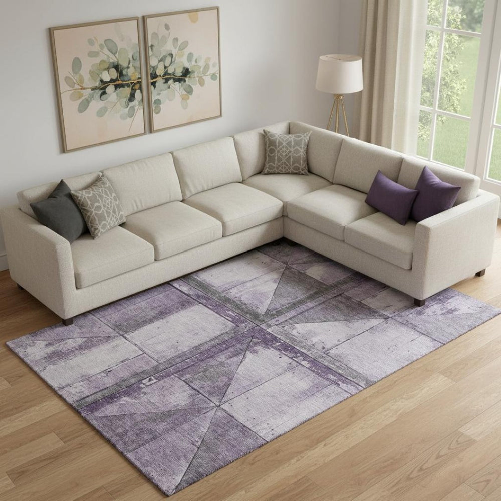 HomeRoots 9' X 12' Modern Purple and Gray Geometric Area Rug – Washable, UV-Protected, Family-Friendly Decor! 706516