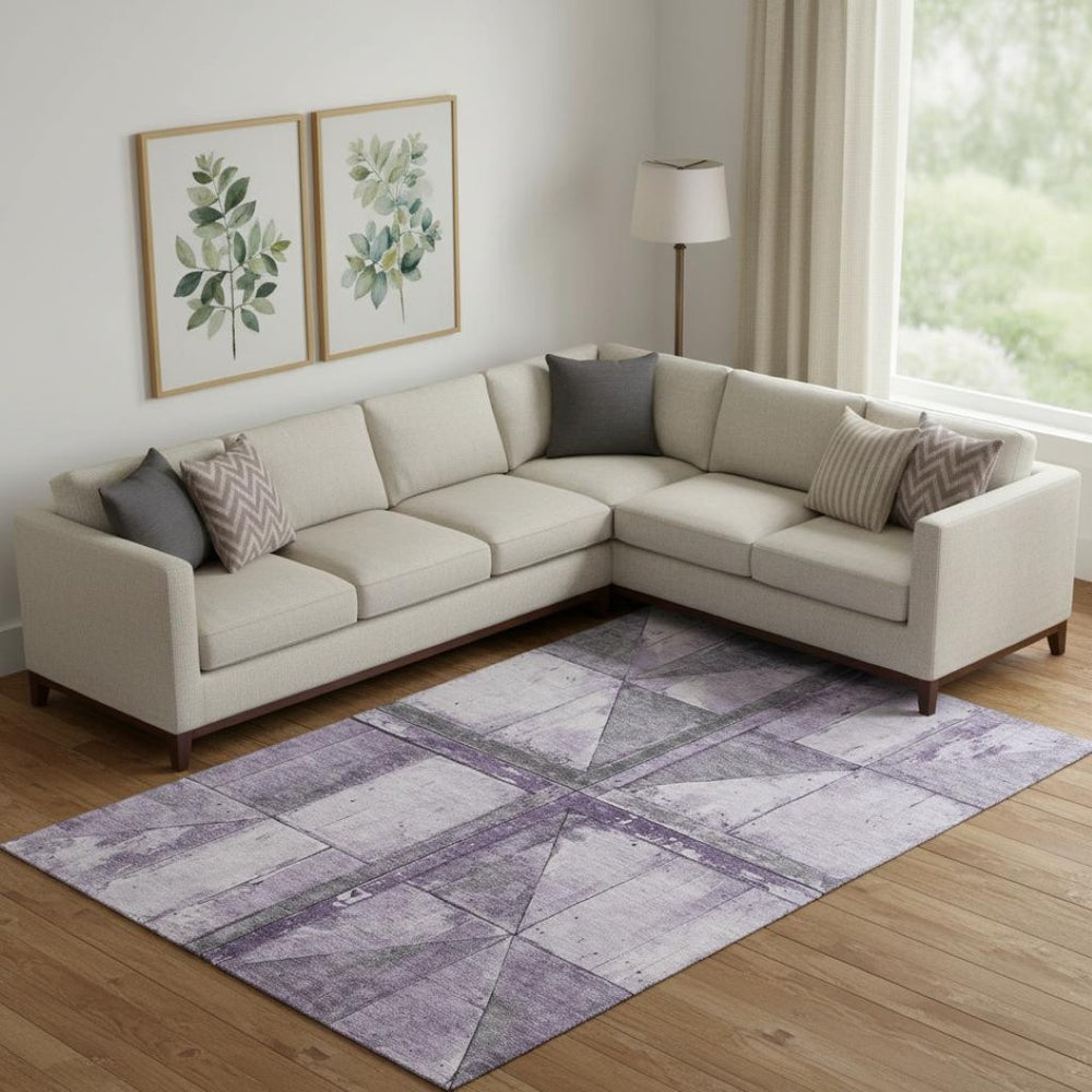 HomeRoots 10' X 14' Geometric Purple and Gray Washable Area Rug - UV Protected, Soft, Stain Resistant Design 706517