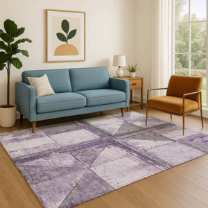 HomeRoots 10' X 14' Geometric Purple and Gray Washable Area Rug - UV Protected, Soft, Stain Resistant Design 706517