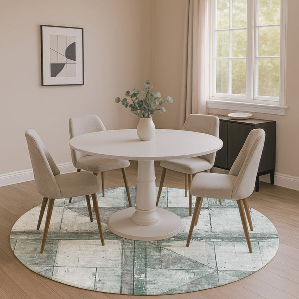 HomeRoots 8' Sage and Gray Geometric Round Rug - Washable, UV Protected, Perfect for High-Traffic Areas! 706520