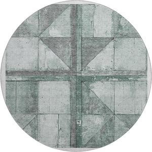 HomeRoots 8' Sage and Gray Geometric Round Rug - Washable, UV Protected, Perfect for High-Traffic Areas! 706520
