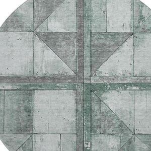 HomeRoots 8' Sage and Gray Geometric Round Rug - Washable, UV Protected, Perfect for High-Traffic Areas! 706520