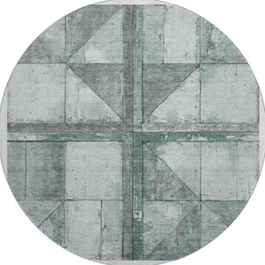 HomeRoots 8' Sage and Gray Geometric Round Rug - Washable, UV Protected, Perfect for High-Traffic Areas! 706520