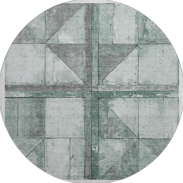 HomeRoots 8' Sage and Gray Geometric Round Rug - Washable, UV Protected, Perfect for High-Traffic Areas! 706520