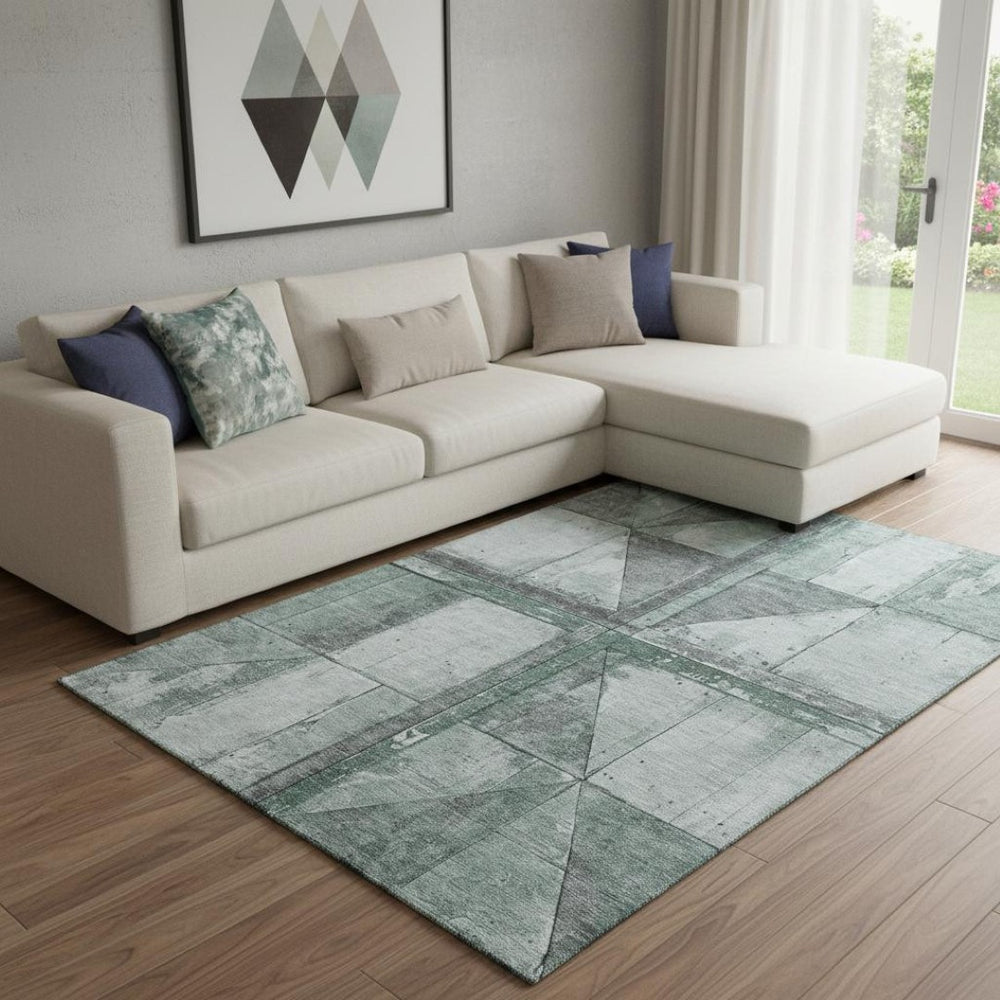 HomeRoots 8' X 10' Sage and Gray Geometric Area Rug - Durable, Washable & UV-Protected for Stylish Spaces! 706521