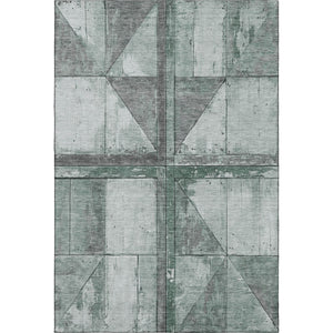 HomeRoots 9' X 12' Sage & Gray Geometric Area Rug - Washable, UV-Protected, Stain Resistant, Non-Slip Backing 706522