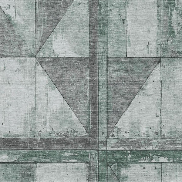 HomeRoots 9' X 12' Sage & Gray Geometric Area Rug - Washable, UV-Protected, Stain Resistant, Non-Slip Backing 706522