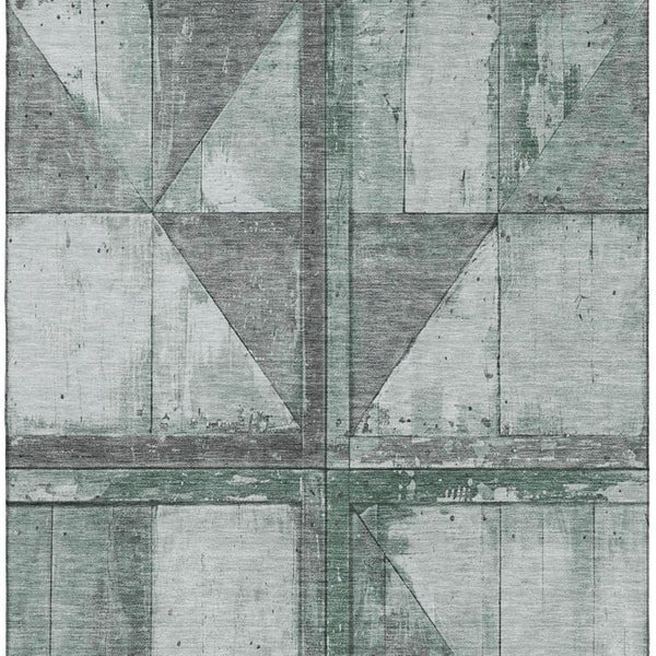 HomeRoots 9' X 12' Sage & Gray Geometric Area Rug - Washable, UV-Protected, Stain Resistant, Non-Slip Backing 706522