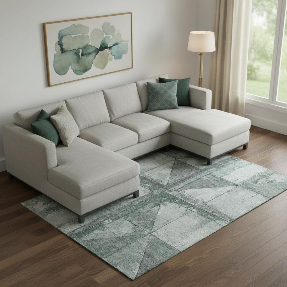 HomeRoots 10' X 14' Sage and Gray Geometric Area Rug – Washable, UV-Protected, Perfect for Family Living Spaces! 706523