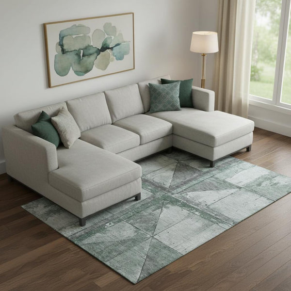 HomeRoots 10' X 14' Sage and Gray Geometric Area Rug – Washable, UV-Protected, Perfect for Family Living Spaces! 706523