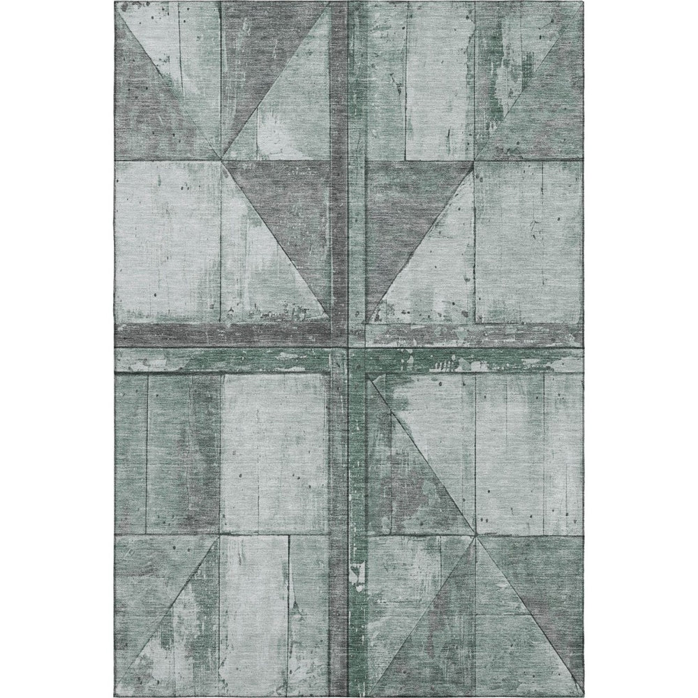 HomeRoots 10' X 14' Sage and Gray Geometric Area Rug – Washable, UV-Protected, Perfect for Family Living Spaces! 706523
