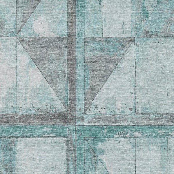 HomeRoots 5' X 8' Teal and Gray Geometric Area Rug - Durable, Washable, UV-Protected & Perfect for Families! 706525