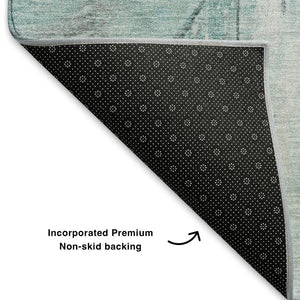 HomeRoots 8' Teal and Gray Geometric Round Rug - Washable, UV-Protected, Stain-Resistant for Busy Homes 706526