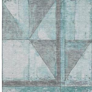 HomeRoots 8' X 10' Teal & Gray Geometric Area Rug - Washable, UV Protected, Modern Design for Home Decor 706527