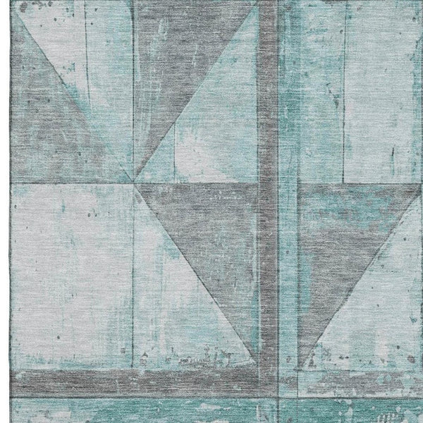 HomeRoots 8' X 10' Teal & Gray Geometric Area Rug - Washable, UV Protected, Modern Design for Home Decor 706527