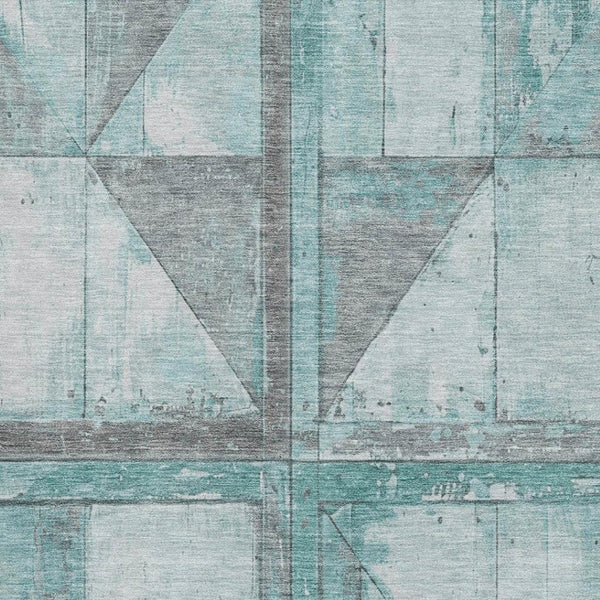 HomeRoots 9' X 12' Teal and Gray Geometric Area Rug - Stylish, Washable, UV-Protected for Family Homes & Pets 706528