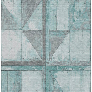 HomeRoots 10' X 14' Teal and Gray Geometric Area Rug – Washable, UV Protected, Perfect for Active Homes! 706529