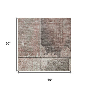 HomeRoots 5' Copper and Gray Geometric Area Rug – Washable, UV-Protected, Durable Design for Family Spaces 706531
