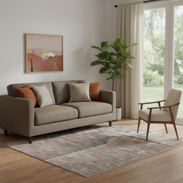 HomeRoots 5' Copper and Gray Geometric Area Rug – Washable, UV-Protected, Durable Design for Family Spaces 706531