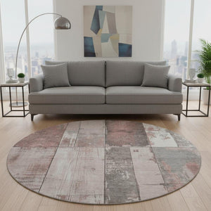 HomeRoots 8' Copper and Gray Geometric Round Rug – Washable, Stain-Resistant, UV Protected for Modern Homes 706532