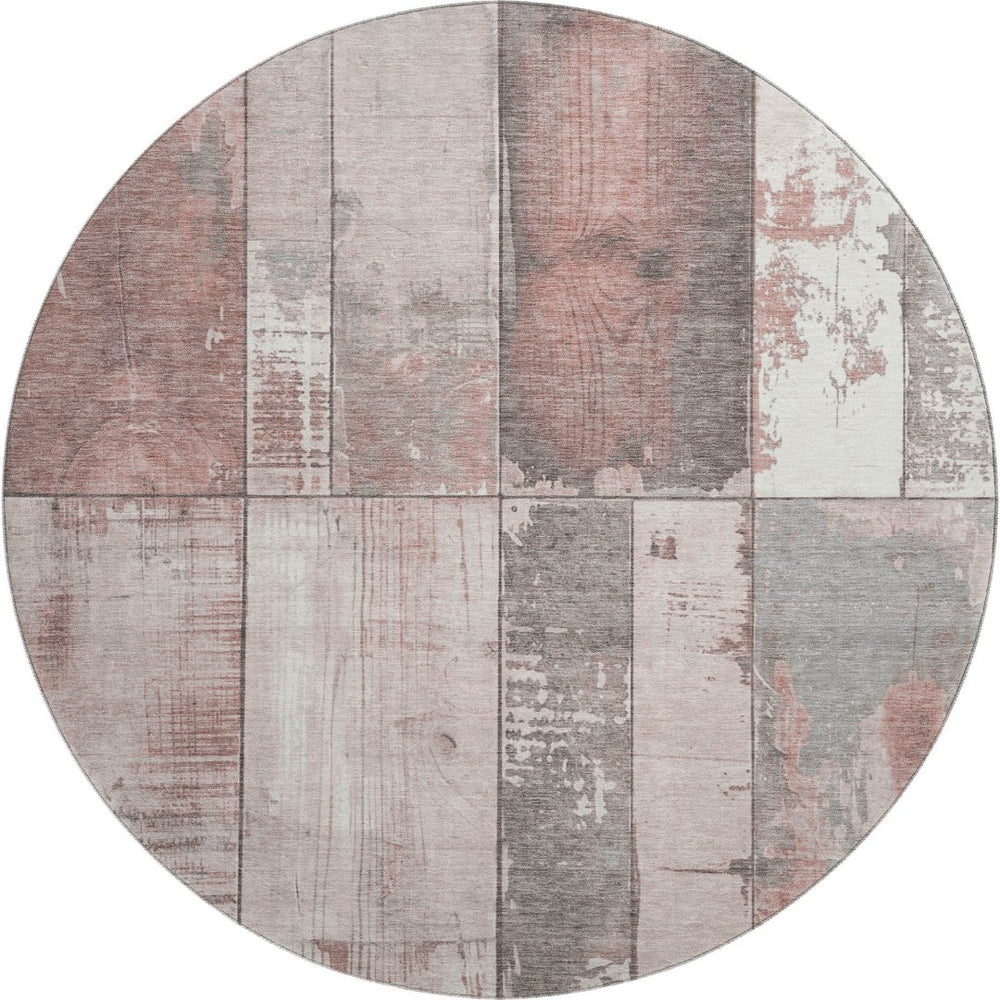 HomeRoots 8' Copper and Gray Geometric Round Rug – Washable, Stain-Resistant, UV Protected for Modern Homes 706532