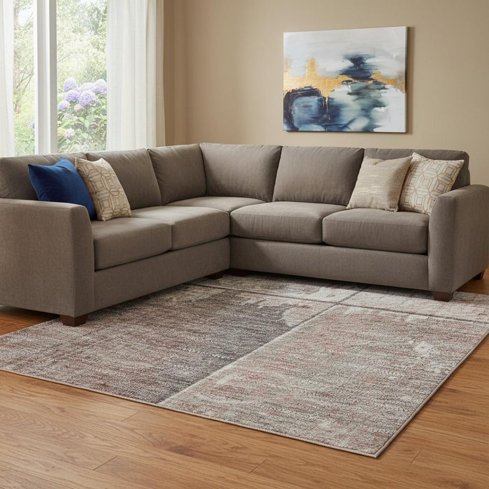 HomeRoots 8' X 10' Copper and Gray Geometric Washable Area Rug with UV Protection for Modern Living Spaces 706533