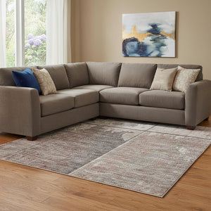 HomeRoots 8' X 10' Copper and Gray Geometric Washable Area Rug with UV Protection for Modern Living Spaces 706533