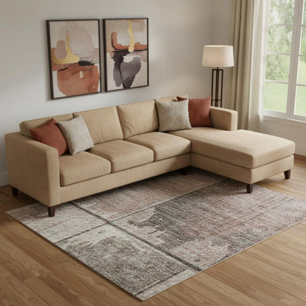HomeRoots 10' Copper and Gray Geometric Washable Area Rug - UV Protected, Durable, Ideal for Busy Homes 706535