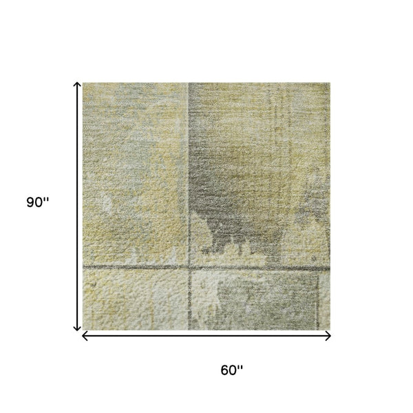 HomeRoots 5' X 8' Gold and Gray Geometric Area Rug – Washable, UV Protected, Durable for High-Traffic Spaces 706537
