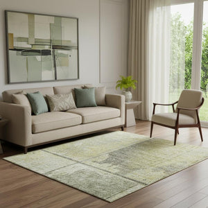 HomeRoots 5' X 8' Gold and Gray Geometric Area Rug – Washable, UV Protected, Durable for High-Traffic Spaces 706537