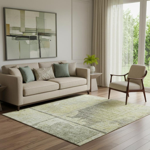 HomeRoots 5' X 8' Gold and Gray Geometric Area Rug – Washable, UV Protected, Durable for High-Traffic Spaces 706537