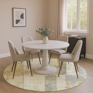 HomeRoots 8' Gold and Gray Geometric Round Rug - Washable, UV Protected, Durable Design for High Traffic Areas 706538